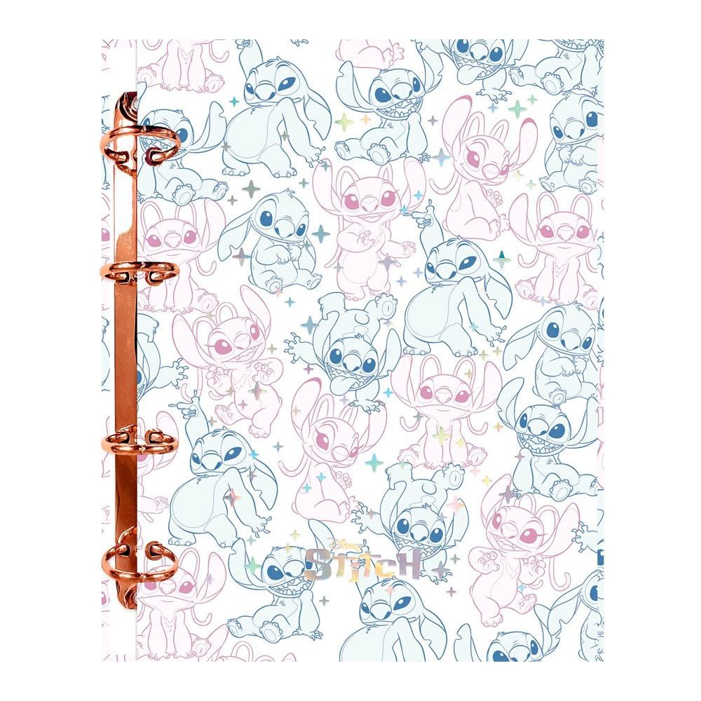 Fichário Colegial 17,7x24cm Médio 4 Fechos Sem Lombo 120 Folhas Disney Stitch Angel Foroni em Oferta na Shopee