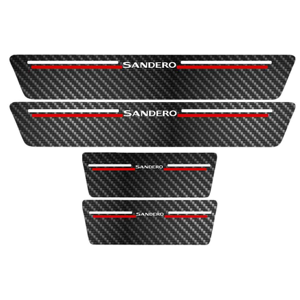 Kit Soleira Protetora Porta Premium Red Carbono Sandero