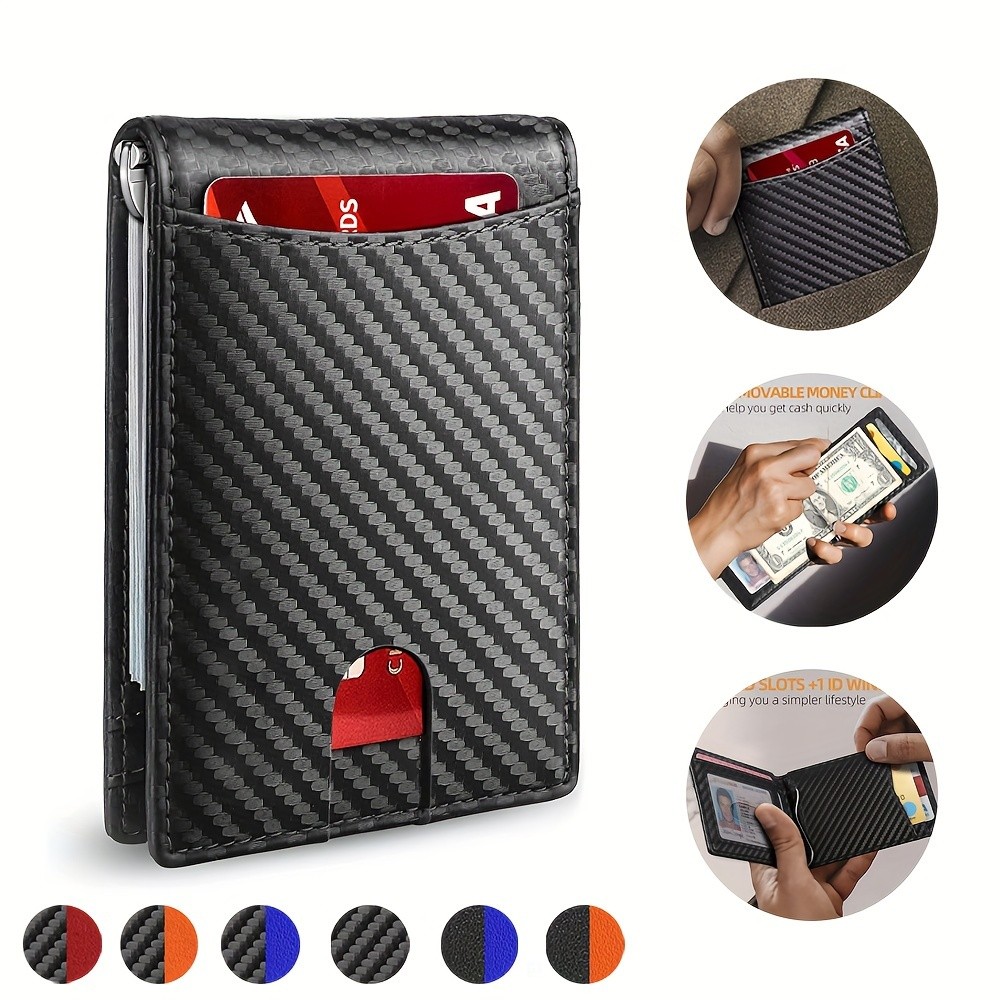 1pc Carteira De Bloqueio RFID Fina Masculina , Couro Do Plutônio Bolso Frontal Bifold Titular Cartão De Crédito Com Clip