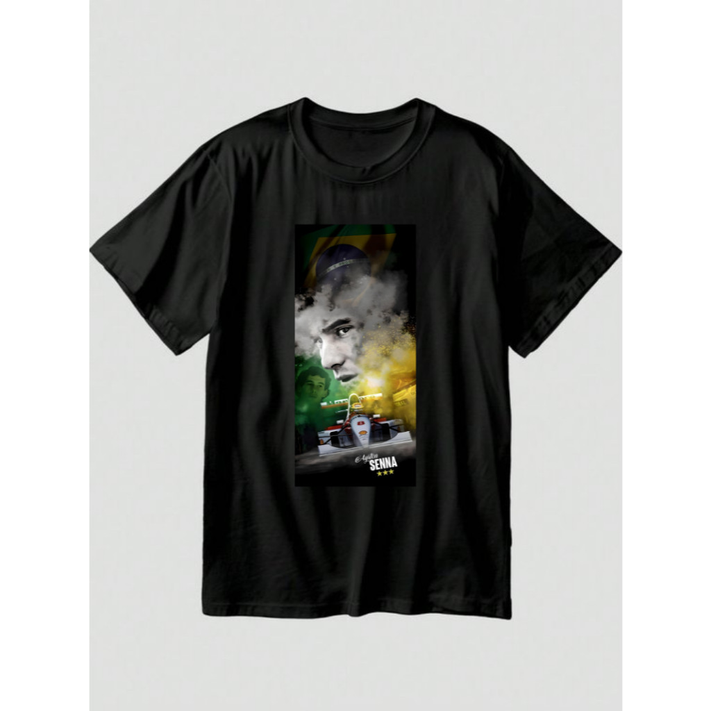 Camiseta Ayrton Senna Exclusiva Camisa Carro Piloto Automobilismo Gola Redonda Unissex Feminino Masculino Algodão