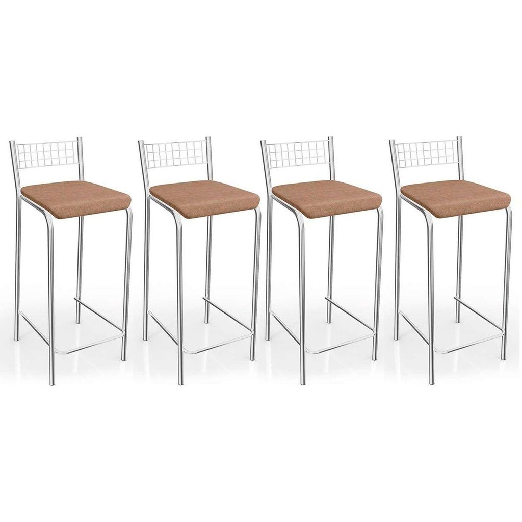 Kit 4 Banqueta de Cozinha Gênova 1B705CR 4 Un Cromado/Linho Capuccino - Kappesberg