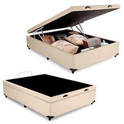 Cama Box Baú Casal Sintético Sereneprime disponível na cor Bege 138x188x44