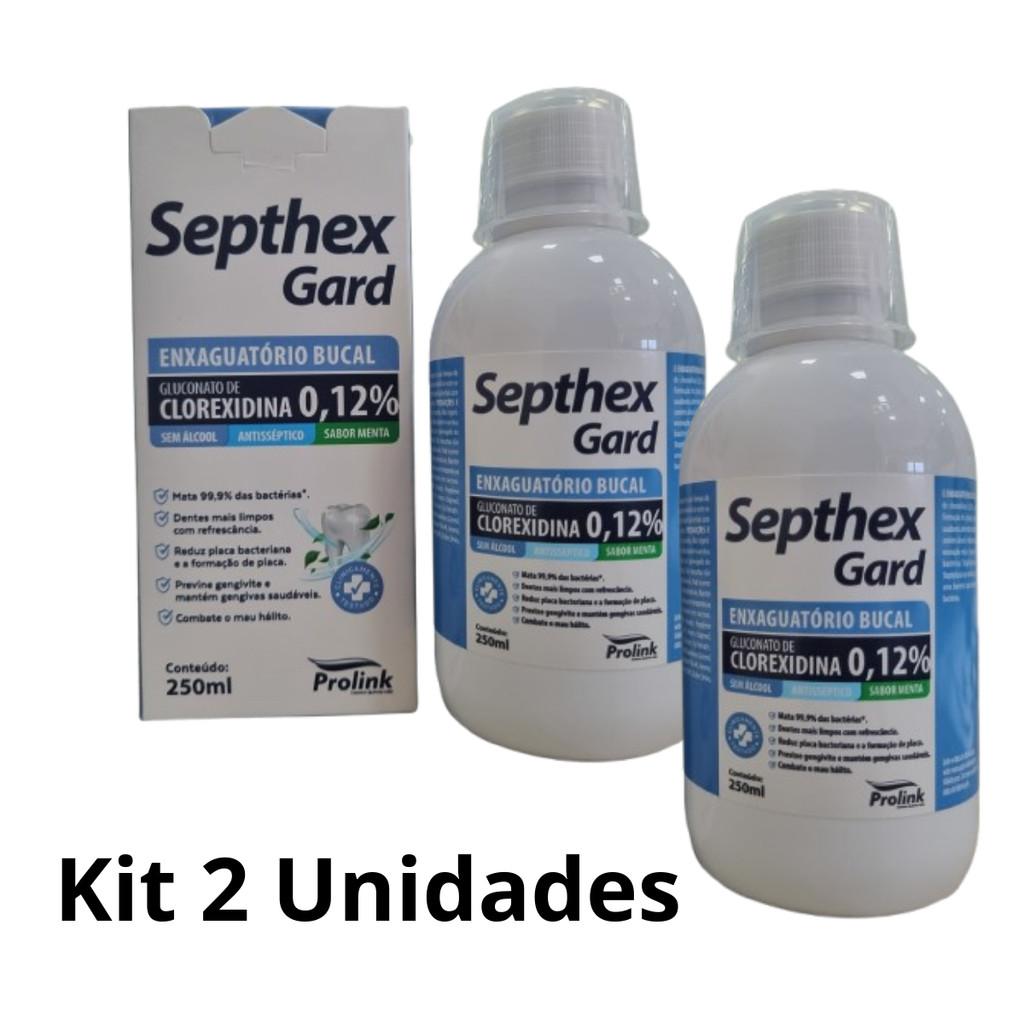 KIT 02 ENXAGUANTE BUCAL CLOREXIDINA 0,12 SEPTHEX GARD 250ML