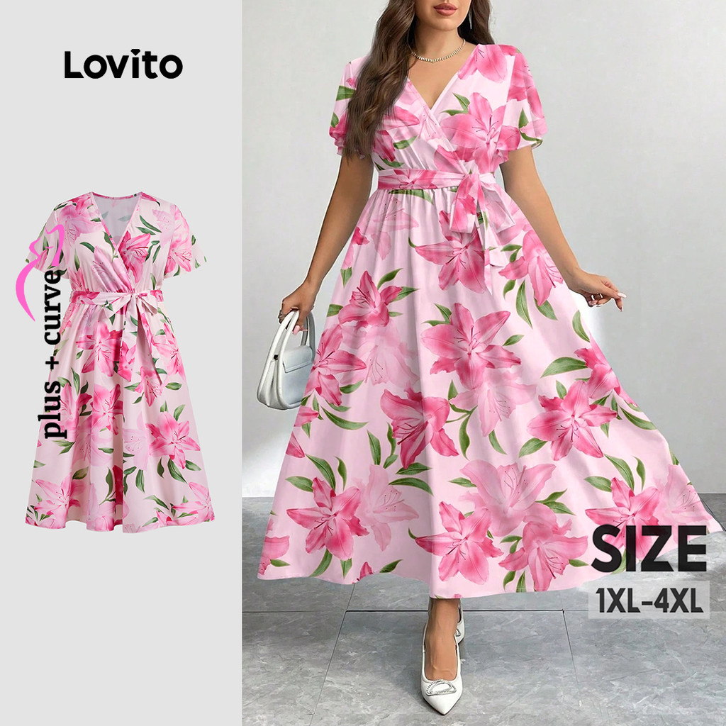 Lovito Vestido Floral Casual curvo Plus Size para mulheres LBL24093 - Women Clothes