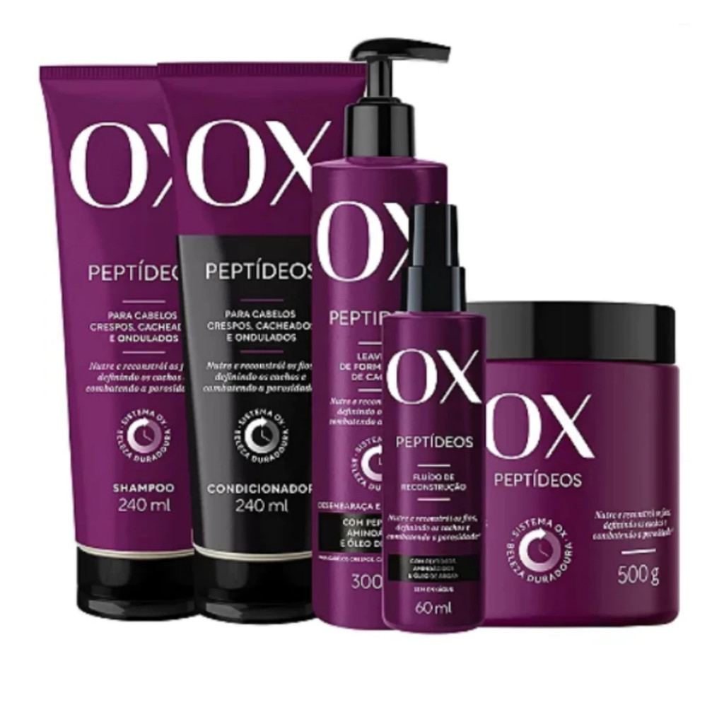KIT OX PEPTÍDEOS SH+COND+MASC+LEAVEIN+FLUIDO 5 PRODUTOS