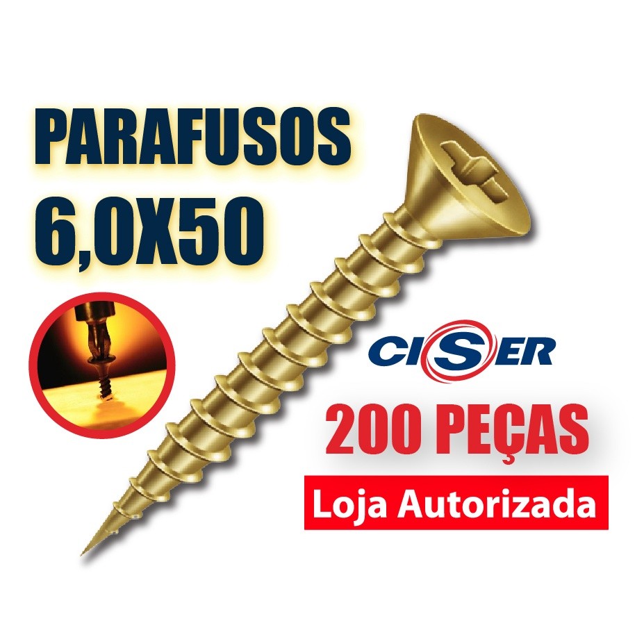 Parafuso 6,0 X 50 Chipboard Chata Phillips para Madeira - CISER CAIXA COM 200 peças - 6 0 x 50 / parafusos para madeira