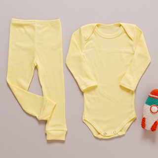 Conjunto Bebê Body e Calça Bebê Canelado Amarelo em Oferta na Shopee