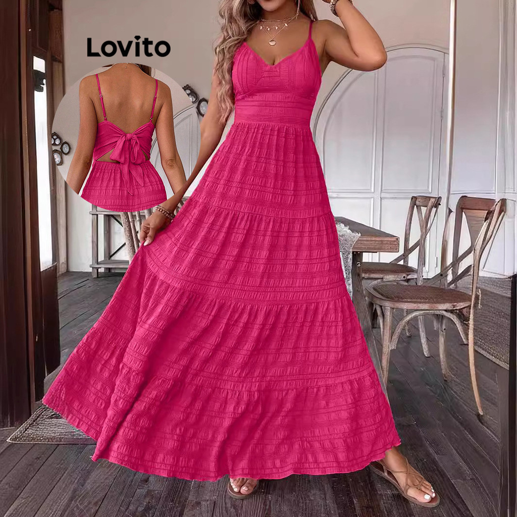 Lovito Vestido Boho Sem Costas Com Cadarço Vestido De Verão Para Mulheres LNL72152 - Women Clothes