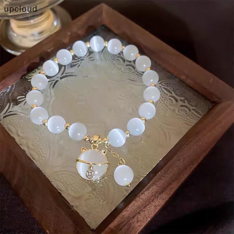 Nova Pulseira Requintada De Opala Com Contas Para Mulheres , Elegante , Pingente Da Sorte , Pulseiras Elásticas , Joias