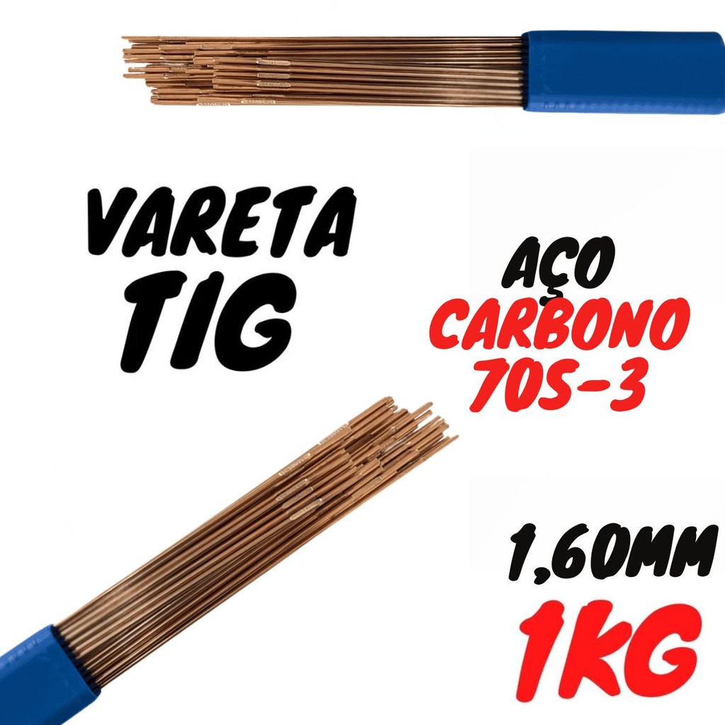 1kg Vareta Tig Aço Carbono 70s-3 (1,60mm) 1/16 Soldaforte
