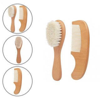 2 Peças/Set Escova De Cabelo De Lã Com Pente De Madeira Para Massagem/Cuidados O Bebê em Oferta na Shopee