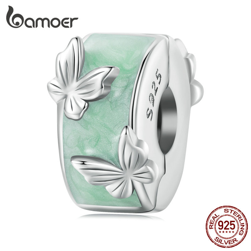 Bamoer 925 Prata Esterlina Clipes Contas Borboleta Design Diy Para Pulseira Presentes Mulher Bsc840
