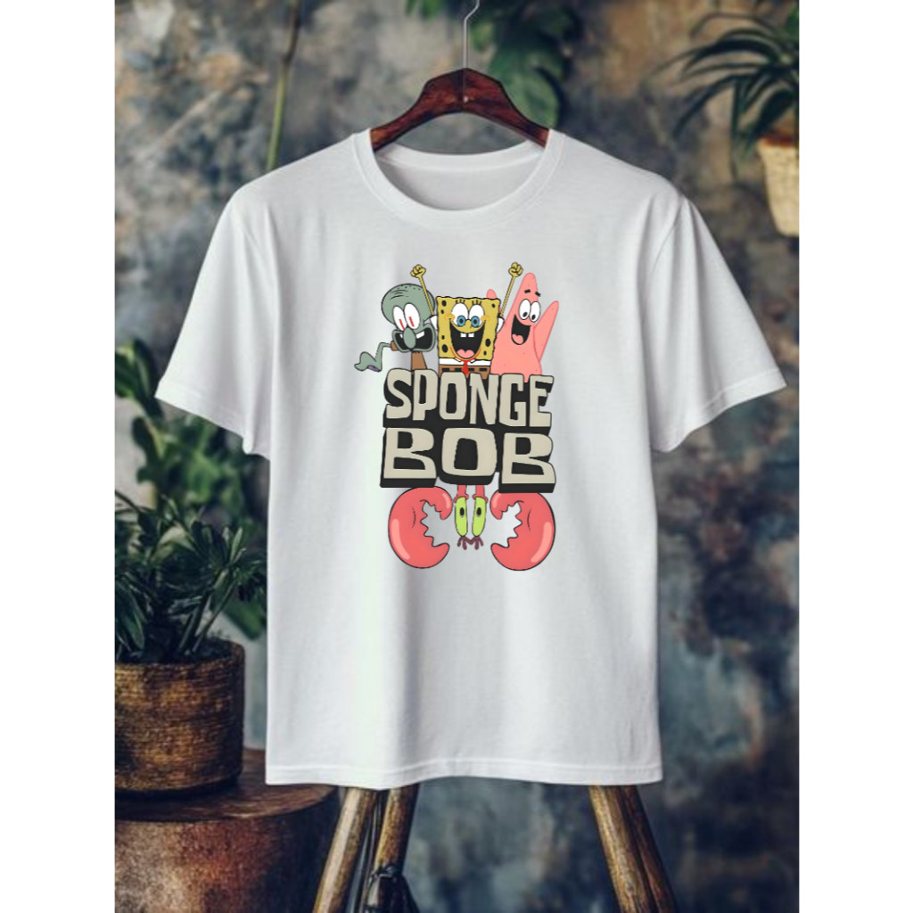 Camiseta Bob Esponja Infantil do 04 ao 16 Casual Blusa Desenho Animado Camisa algodão Unissex