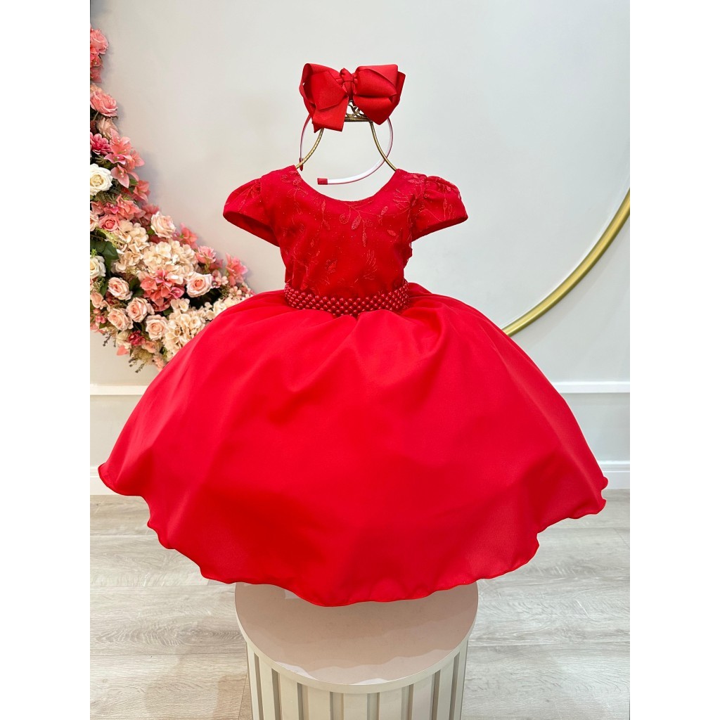 Vestido Infantil CURTo Vermelho Daminhas formatura natal natalino