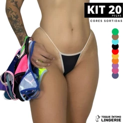 Kit 20 Tanga Tirinha Fio Dental Sensual Confortável Sapequinha Adulto Lingerie Feminina PROMOÇÃO