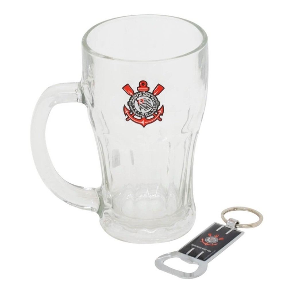 Caneca Vidro Com Abridor Garrafas 450ml - Corinthians