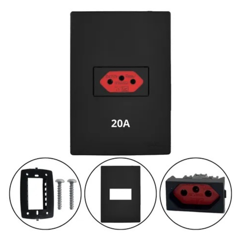 Tomada e Interruptor 10A 20A Linha Ouro Preto Fosco Modular RADIAL Tomada Apagador Simples