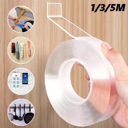 Fita Dupla Face de Nano Gel Super Forte - 1/3/5 Metros Transparente, Lavável e Alta Resistência