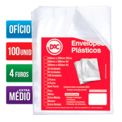 Envelope plástico ofício 0.12 4 furos 5178 pacote com 100 unidades Dac