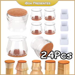 Kit 24 Peças De Protetor Silicone Para Os Pés Da Cadeira E Mesa Com Feltro-redondo/quadrado