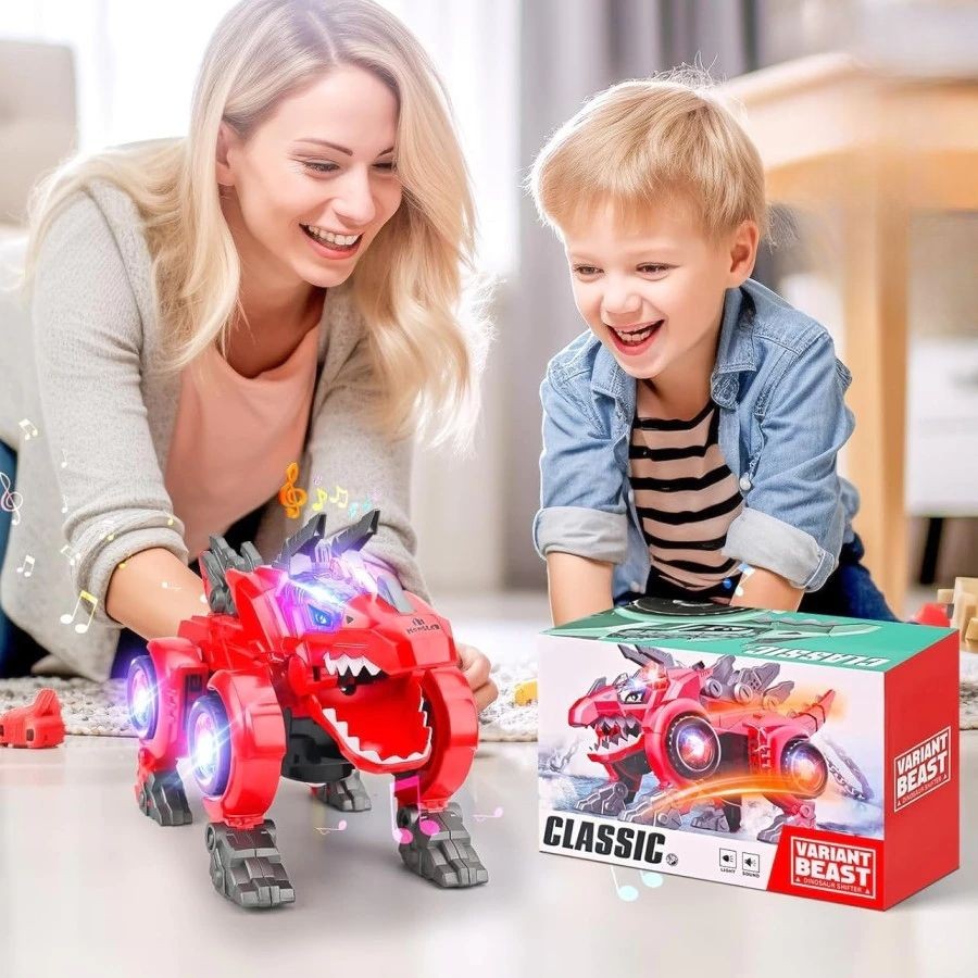 Dinossauro Carro Robô Dois Em Um Transfomação Automático Com Luzes E Som Eletrônico