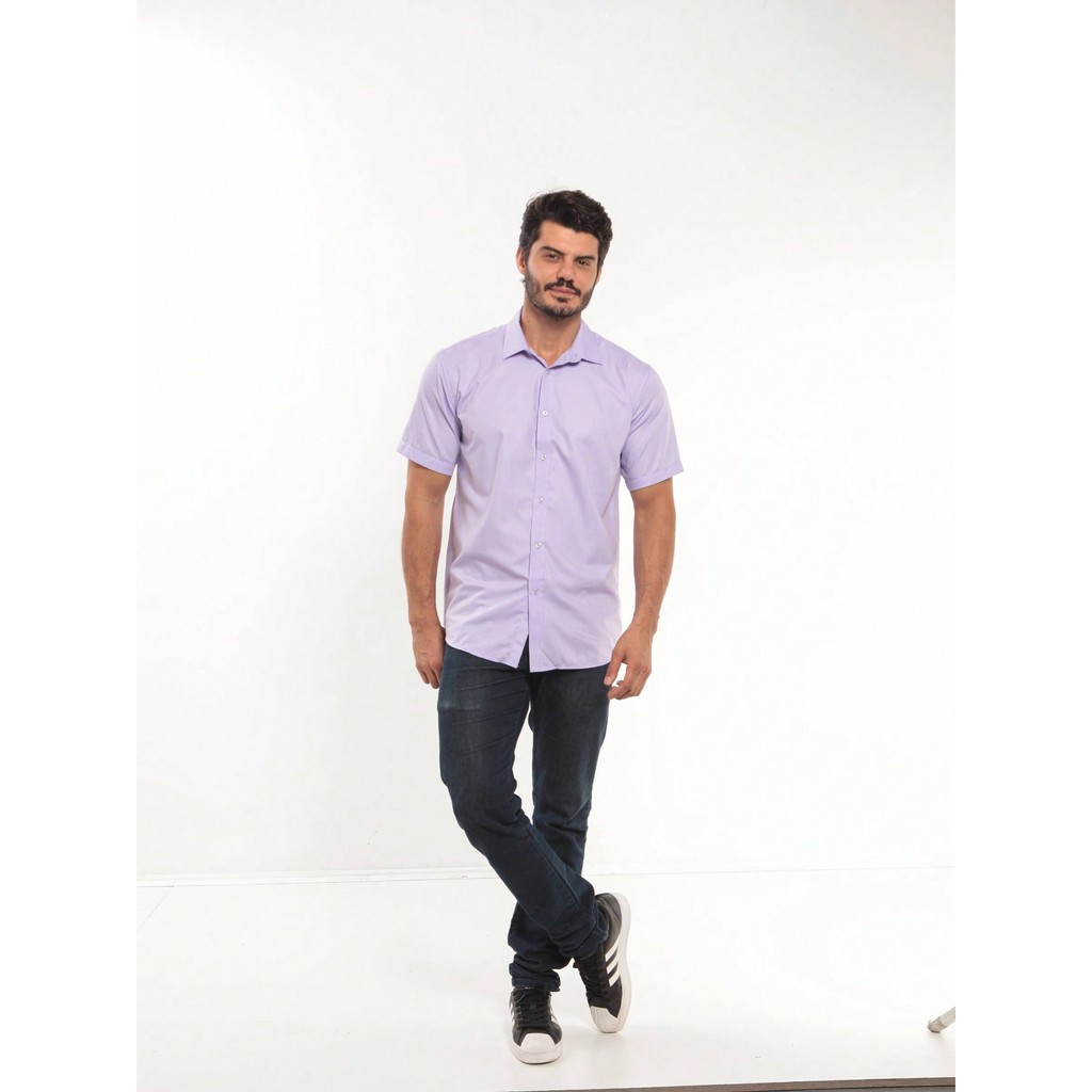 Camisa Social Masculina Tecido de linho Manga Curta Slim Fit Importada em Oferta na Shopee
