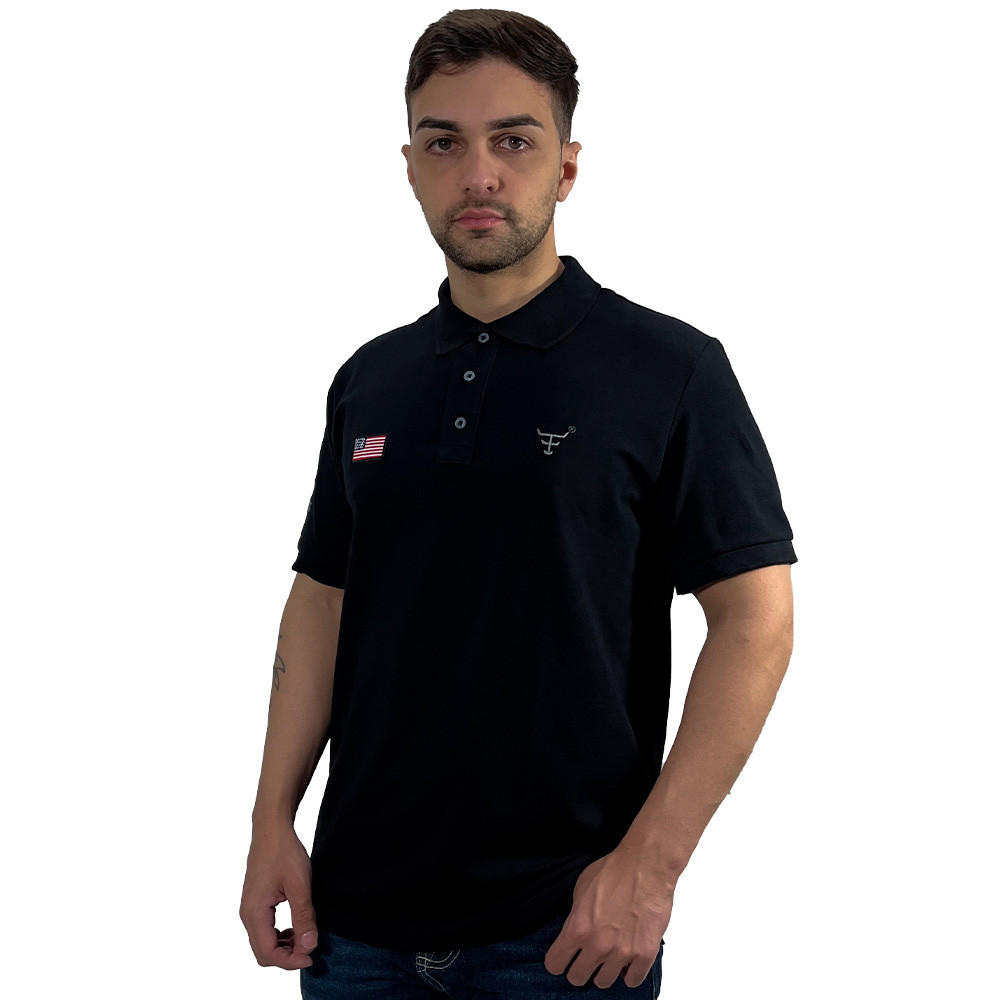 Camisa Polo Texas Farm Original Preta Com Bordado