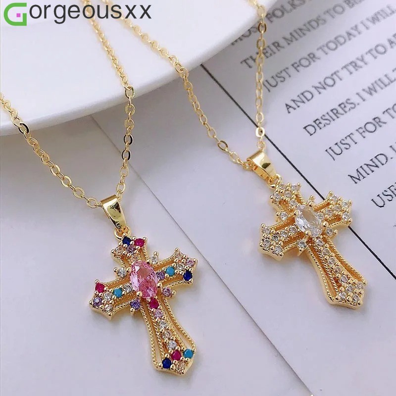 [Gorgeousxx] Pingente Requintado De Cruz De Zircônia Brilhante Para Mulheres , Colares Brilhantes , Joias , Presentes