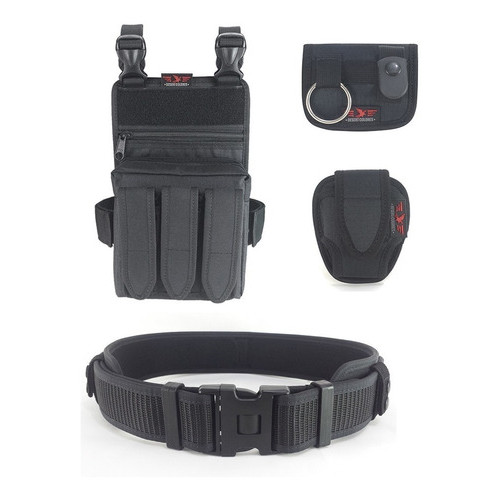 Cinto Tático Trava + Porta Algemas + Porta Tonfa + Bornal