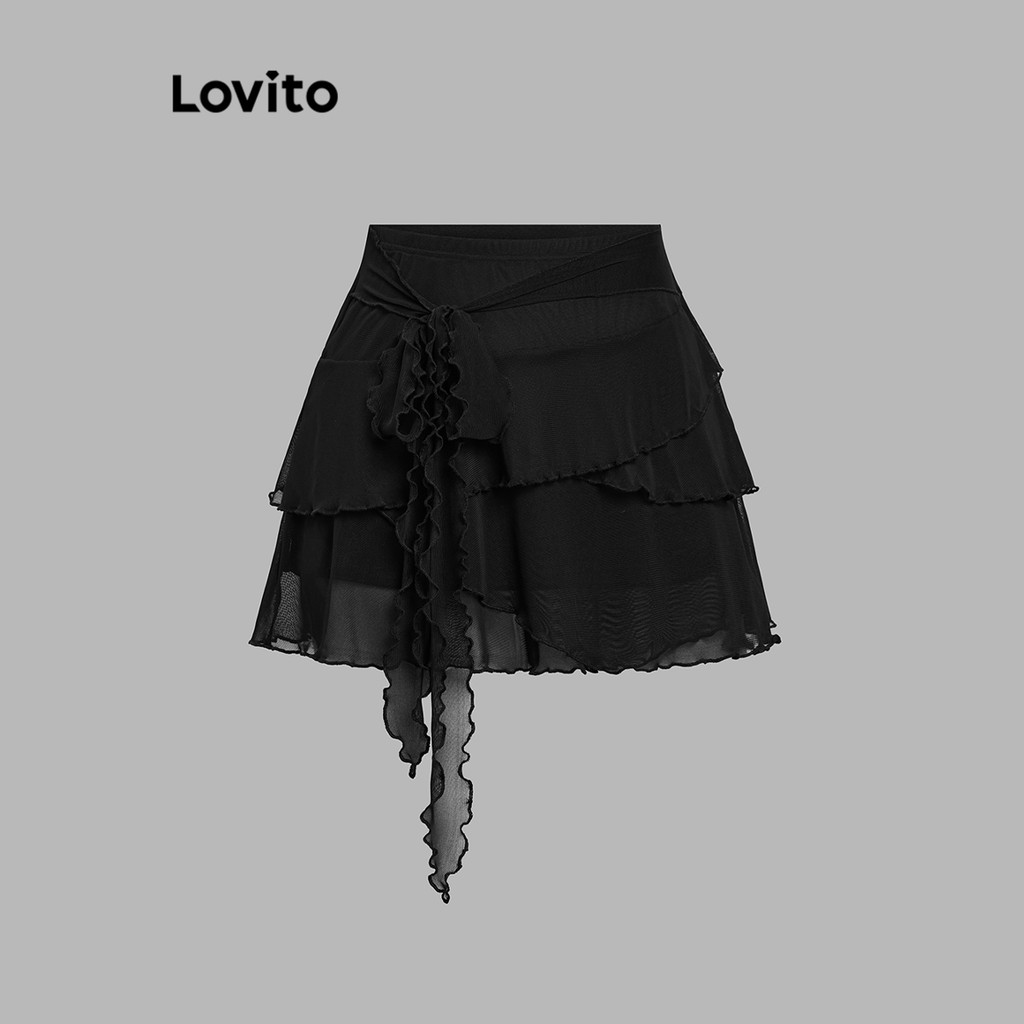 Lovito Saias Casuais Com Babados Lisos E Bainha Drapeada Para Mulheres L110AD213 - Women Clothes