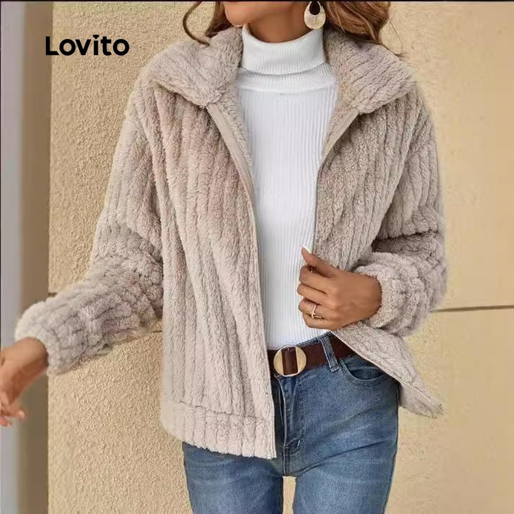 Lovito Casaco Casual com zíper liso para mulheres LNL101608 - Women Clothes