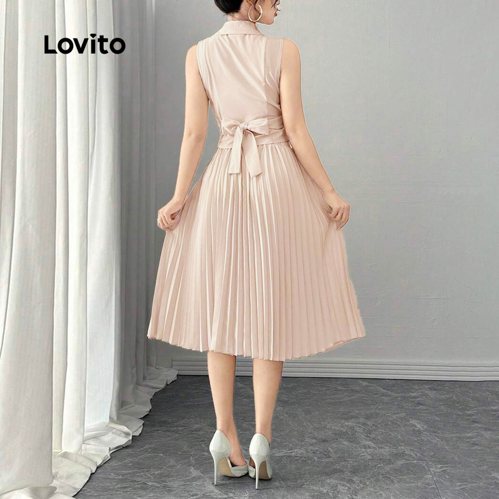 Detalhes do Lovito Tops ou calças plissadas elegantes e lisas com cadarço para mulheres L131ED654