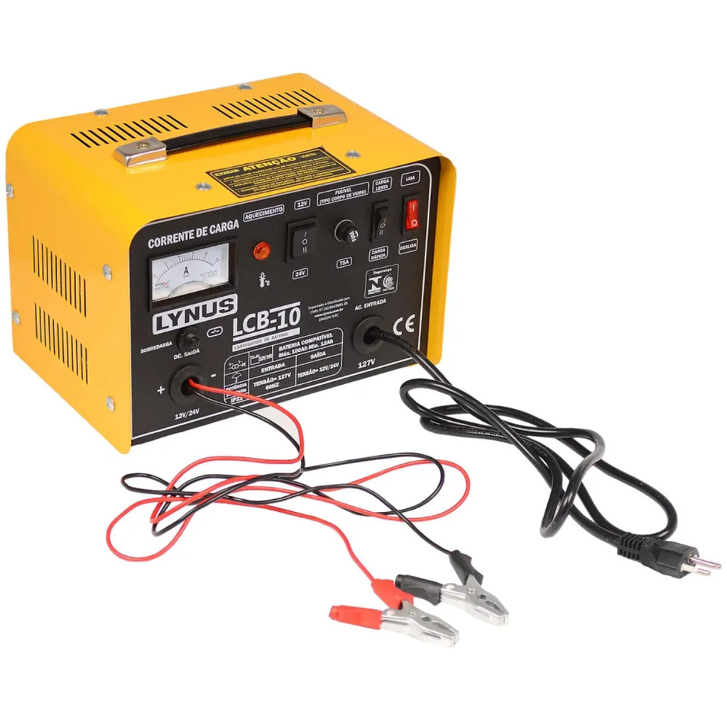 Carregador De Bateria para Carros 12v e 24v Profissional 127v LCB10 Lynus