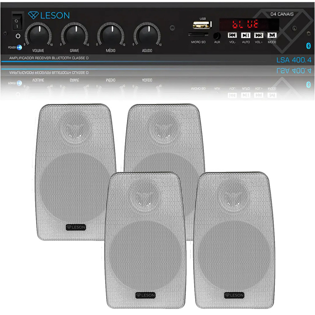 Kit Receiver LSA 400.4 + 4 Caixas de som branca 140w Leson