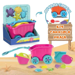 Brinquedo Carriola De Praia Pink Com Acessórios Infantil Castelinho De Areia Baldinho Regador