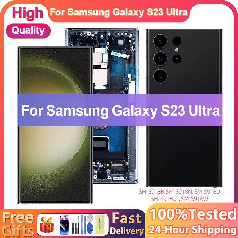 Nova Tela OLED LCD para Samsung Galaxy S23 Ultra SM-S918B/DS S918U, Display Touc