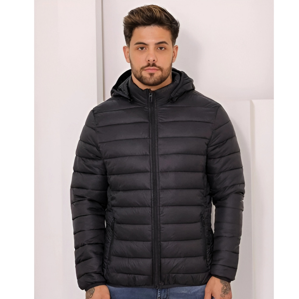 Jaqueta Puffer Bobojaco Impermeável de Frio Intenso Blusa Masculina Inverno com Capuz Removível
