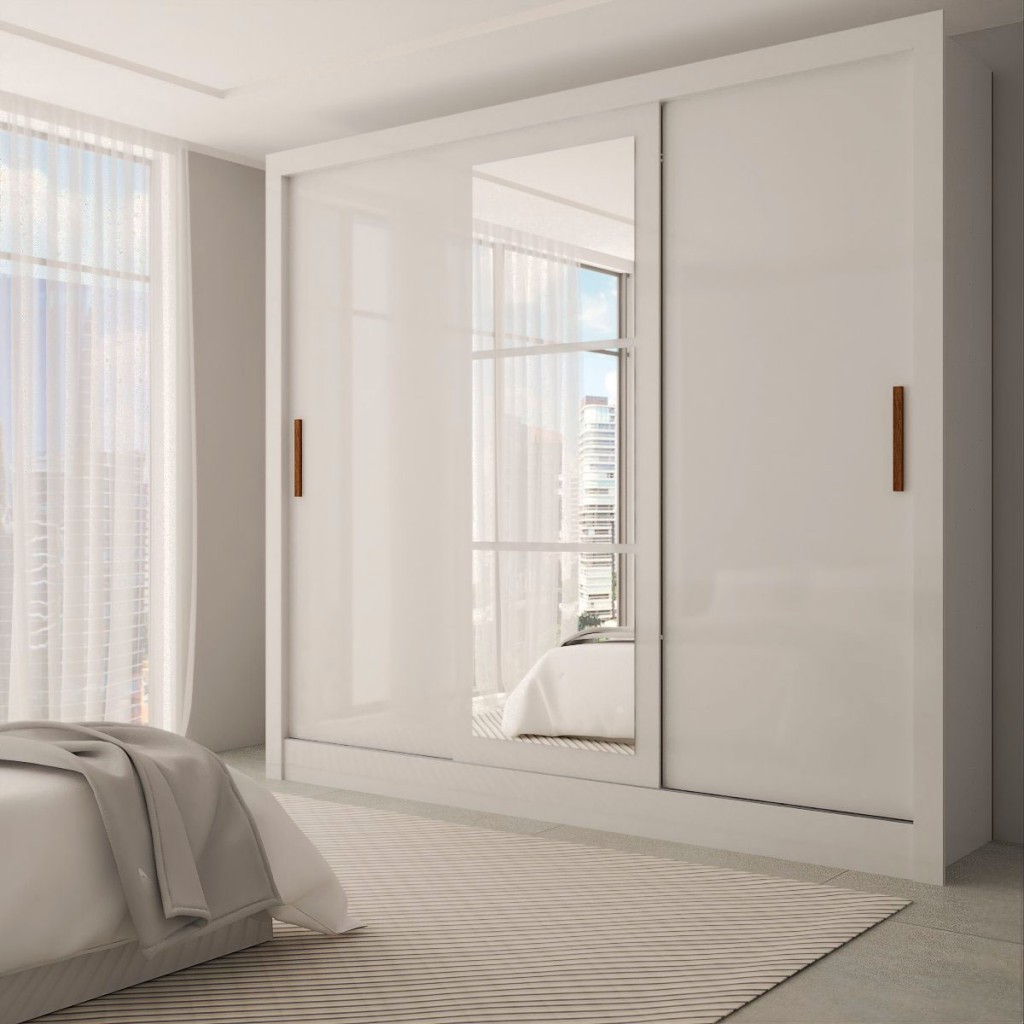 Guarda-Roupa Casal Sophia 3 Portas 3 Gavetas com Espelho Branco - Panorama Móveis em Oferta na Shopee