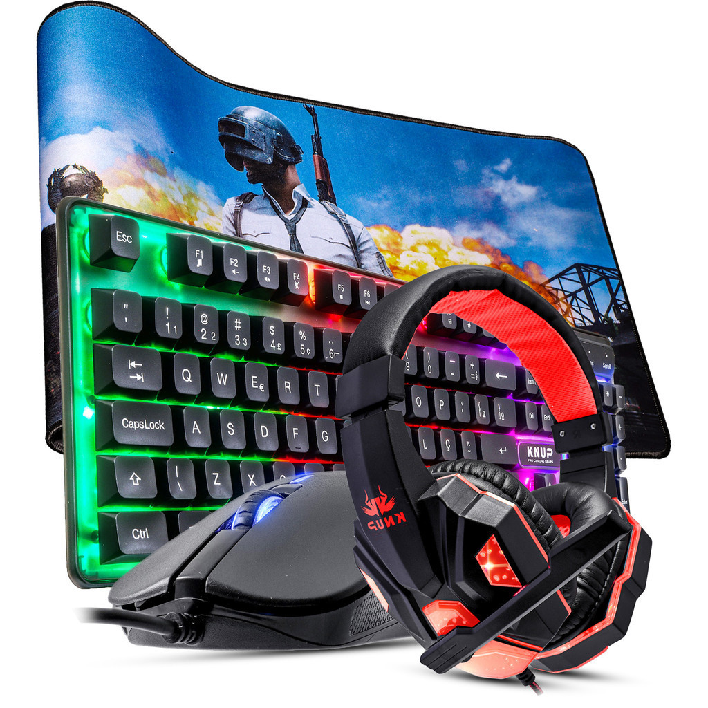 Kit Teclado Mouse Com Fone Gamer Headset e Mousepad Com Luzes RGB Conexão Completo Jogos PC Notebook