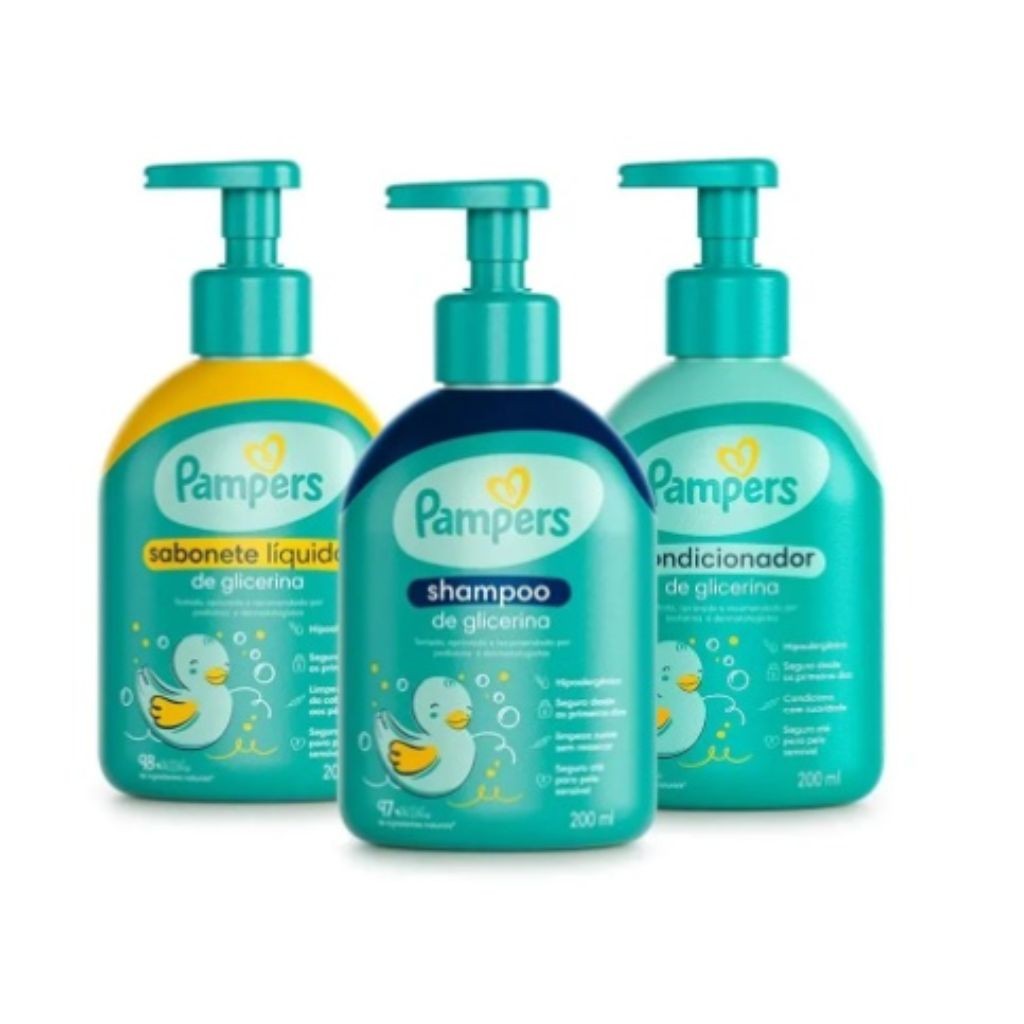Kit Pampers Shampoo, Condicionador e Sabonete 200ml – Hipoalergênico e Seguro