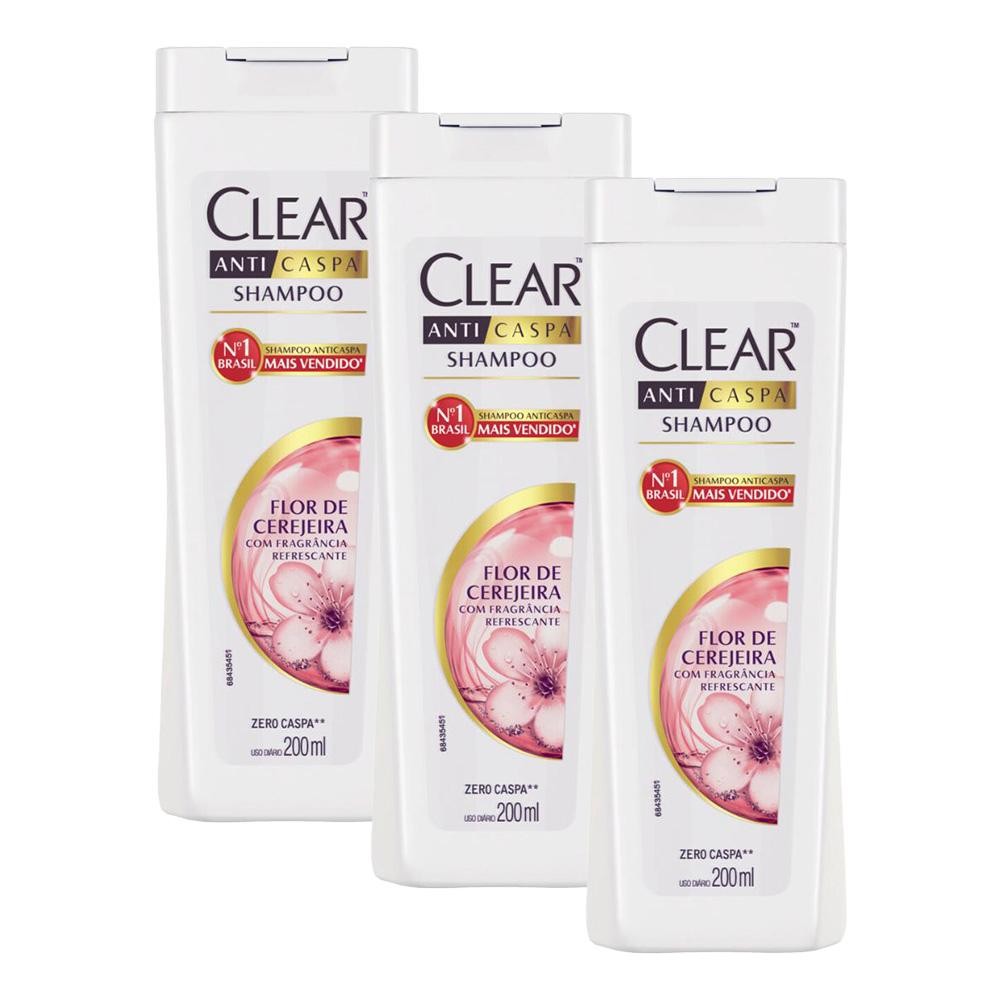 Kit 3 Shampoo Clear Anticaspa Flor de Cerejeira 200ml