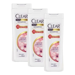 Kit 3 Shampoo Clear Anticaspa Flor de Cerejeira 200ml