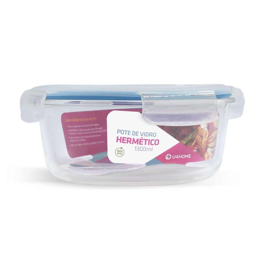 Pote Hermético Vidro Redondo Grande Salada Fit 1300ml