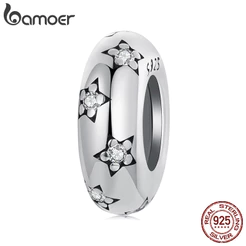 Bamoer 925 Prata Esterlina Estrela Silicone Anel Espaçador Grânulo Pingente Acessório Série Pulseira