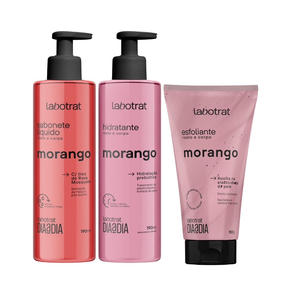 Kit Sabonete Hidratante Esfoliante Corporal Morango Labotrat em Oferta na Shopee