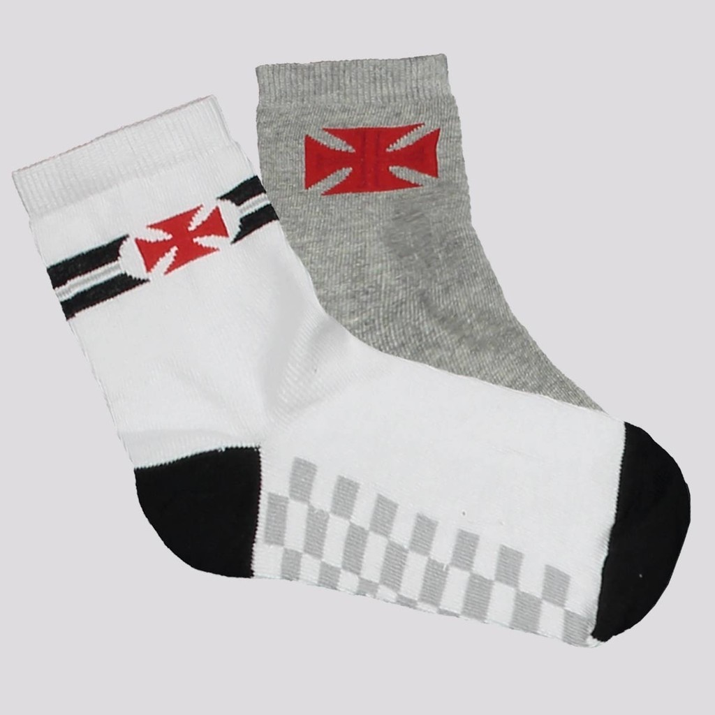 Kit Meia Vasco 2 pares Infantil Branca e Cinza - Baby & Kids Fashion