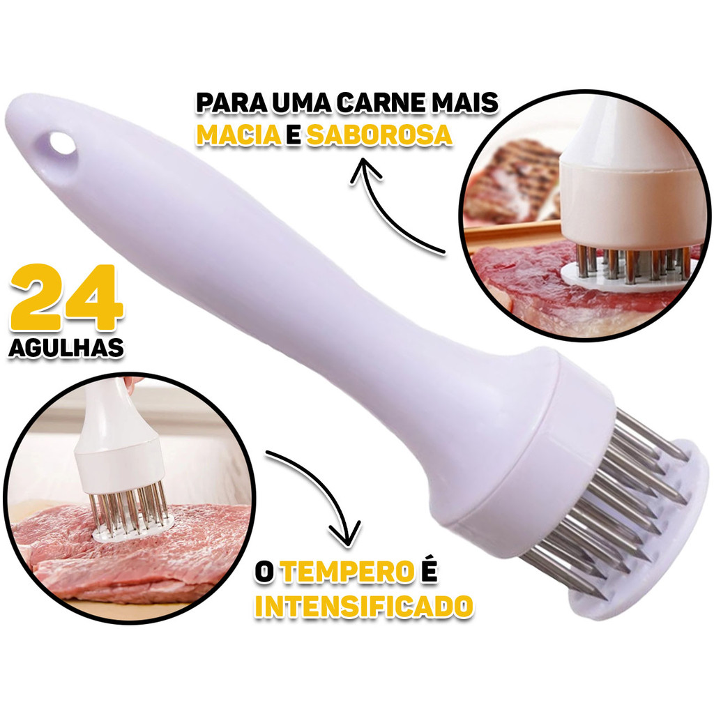 Amaciador Batedor Manual Para Carnes Churrasco Com 24 Agulhas Aço Inox Cabo Plástico em Oferta na Shopee