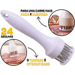 Amaciador Batedor Manual Para Carnes Churrasco Com 24 Agulhas Aço Inox Cabo Plástico