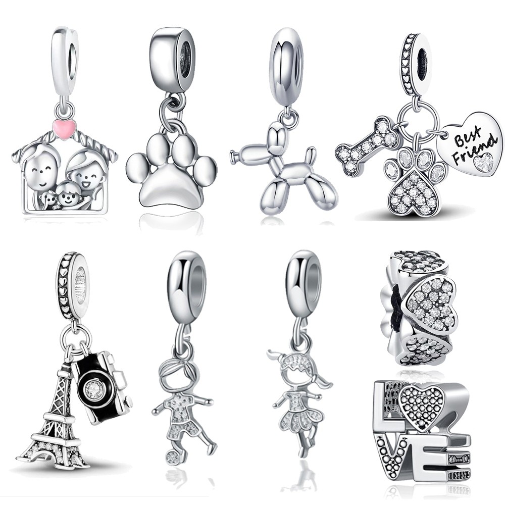 Berloques 925 prata Amuletos Cor Prata Diamante Acessórios De Pulseira Charme Pingente