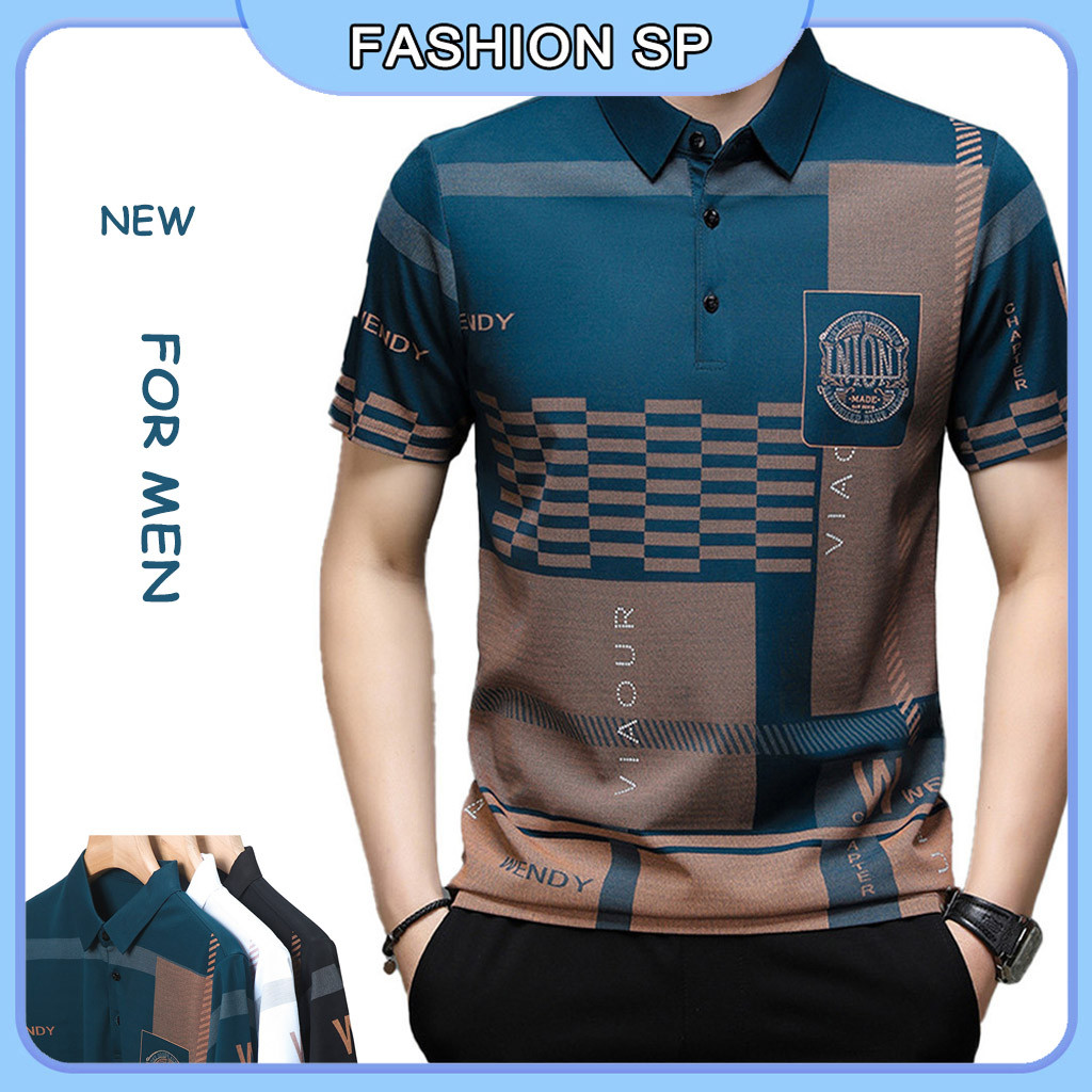 Lapela Masculina Nova Impressa Respirável Moda De Manga Curta Camiseta Polo em Oferta na Shopee